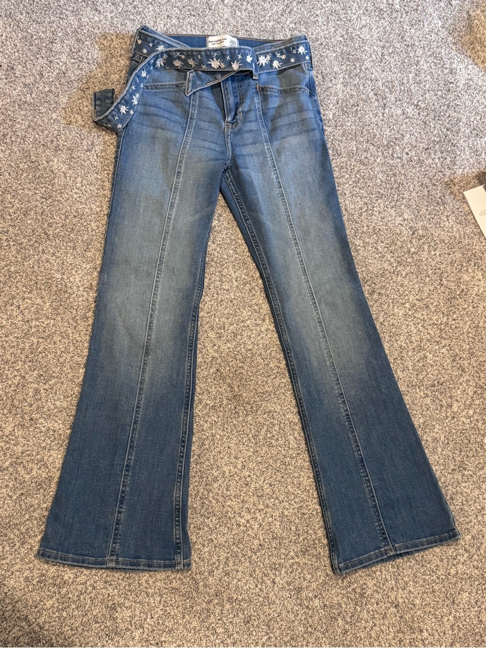 abercrombie kids Blue Embroidered-Belt Flare Jeans